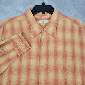 Tommy Bahama Men's XXL Button Up Shirt Long Sleeve Orange Plaid Casual